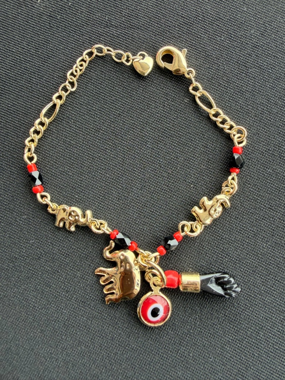 7in Baby AZABACHE Oro Laminado 18K EVIL EYE MANO Gold Elephant Charm Bracelet